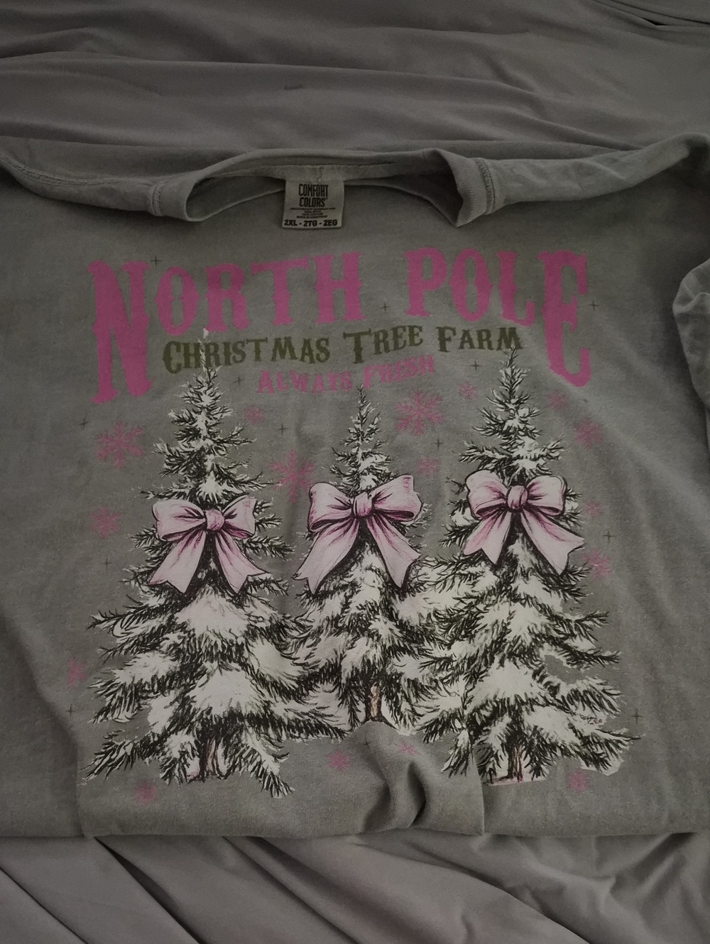 Comfort Colors Gray Kids Tee with Pink Holiday Graphic